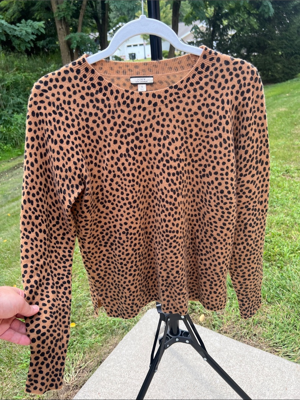 J. Crew Soft Lux 100% Cashmere Crewneck Sweater Leopard Dot